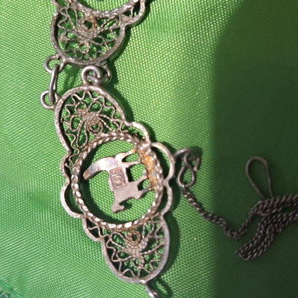 Vintage filigree panel link bracelet 9.00 SILVER w safety chain - Picture 6 of 7